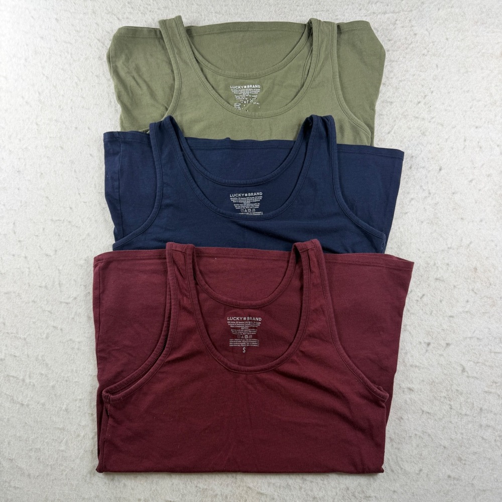 Lucky Brand Womens Scoop Neck Tank Top Set of 3 Blue Green Burgundy Small